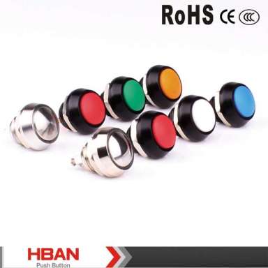 Hban New Type Ce RoHS (12mm) Hyperplane Flat Round Pin Terminal Metal Push Button Switch