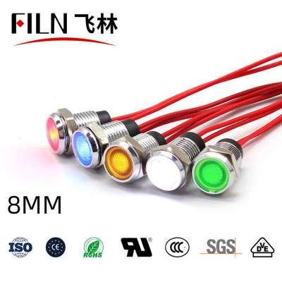 FILN  waterproof 8mm 12v 110v  220v led  metal equipment  led indicator lamp with wire