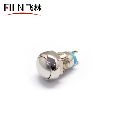 New design BALL type 10mm 2 pins Metal waterproof momentary 12v 24v push button switch round surface red blue yellow blue led