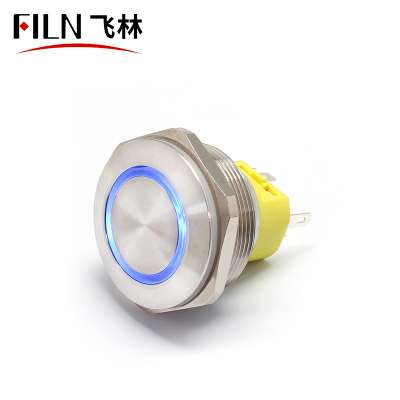 FILN flat head 28mm 24v 220v waterproof electrical metal push button switch 5 pins  lock momentary with ring led illuminated