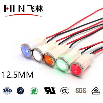 FILN insert type 12.5mm 12v plastic red yellow blue green white indicator light  with 10cm wires