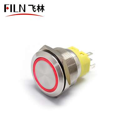 Stainless steel 25mm 220v vandal resistannt metal push button switch latching 5 pins waterproof with ring led illuminated