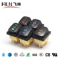 Waterproof 22*30mm panel size switch  ON-OFF-ON 6 pins  rocker switch 30A/12V T85 with black painting surface