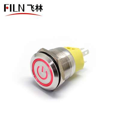 22mm ring led 5 pins waterproof  metal push button switch illuminated 24v red yellow blue stainless steel with power symbol