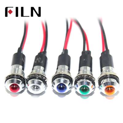 FILN sliver color metal panel mount blue lamp red 12v led 12mm pilot signal lamp with 20cm cable