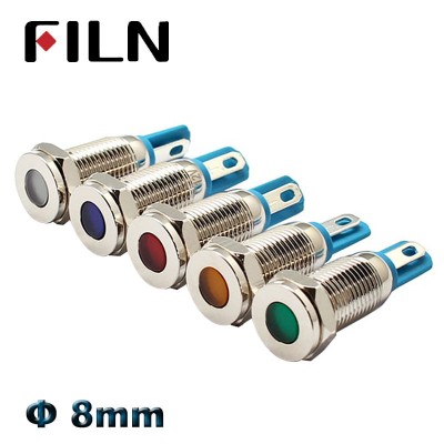 FILN 8mm 220v 12v 24v red yellow blue green lampsignal light metal pilot lamp