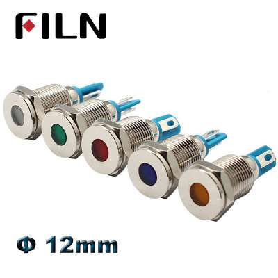 FILN 12mm 12v 24v red yellow blue green lamp signal light metal pilot lamp solder terminal