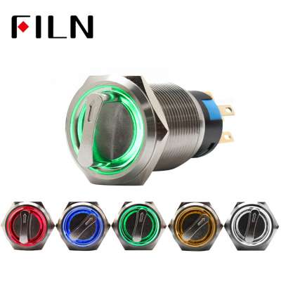 IP65 19MM 1NO 1NC 2 position 12v red yellow selector rotary metal switch with led