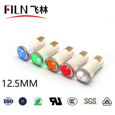 FILN hot sell 12.5mm 12v led ip67 plastic white led  indicator light  with solder pin