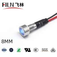 FILN Hot sale 8MM 110V LED metal blue yellow red white green mini high brightness led indicator light with 20cm cables