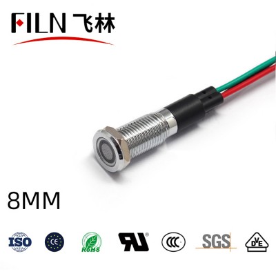 FILN 8MM 110V LED metal Hote sale blue yellow red white green equipment led indicator light with 20cm cables