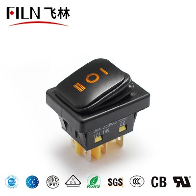 ON-OFF-ON 22*30MM 30A/12V heavy duty 6 pins FILN  rocker switch with red yellow blue green white light with black painting