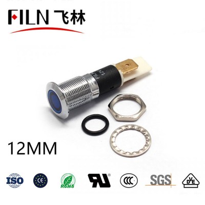 FILN 12mm 24V FLAT head ip67  6.3pin metal red signal indicator light with solder pin