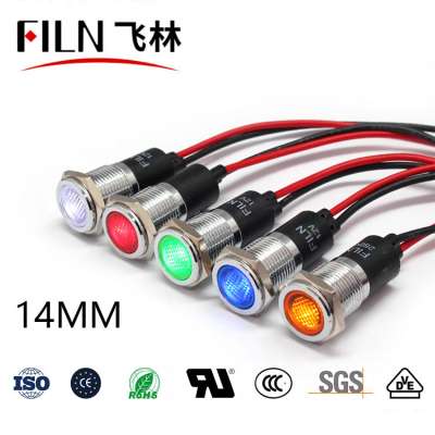 CE ROSH approved Red Green Blue Yellow white 5V FLAT head 14mm Distribution box led indicator light with 20cm wire