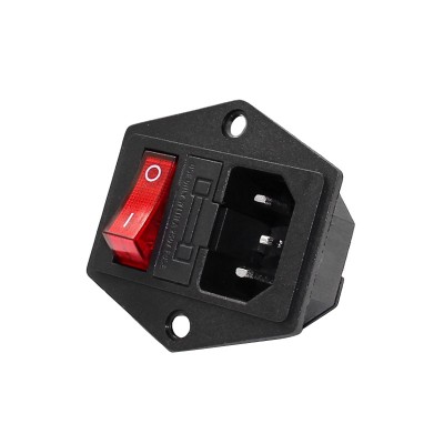 Iec320 C14 10a 250vac 3 Pin Inlet Connector Plug Power Socket With Red Lamp Rocker Switch 10a Fuse Holder Socket Male Connector